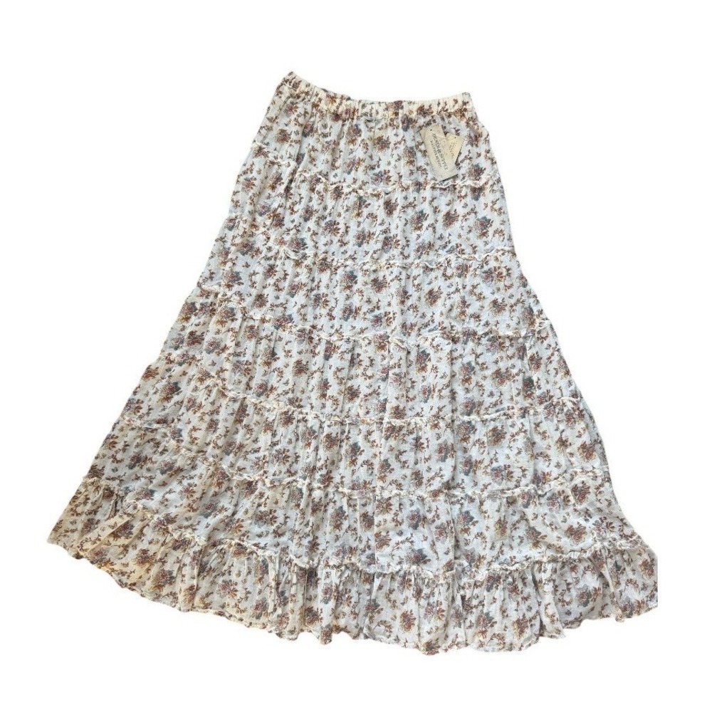 NEW Denim Supply Ralph Lauren Peasant Floral Tiered Maxi Skirt Medium White